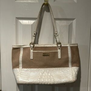 Brahmin Medium Arno Anywhere White Pearl Croc Canvas Purse